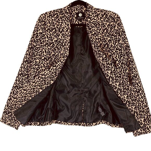 animal print beige and black blazer single breast peak lapel SZ 8 Jessica - Picture 7 of 16